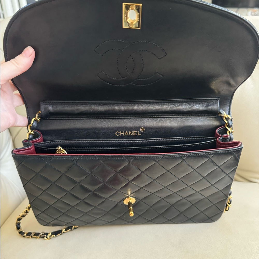SOLD - 💎 AUTH Chanel Vintage Classic Single Flap Bag Quilted Lambskin Large - Picture 9 of 15